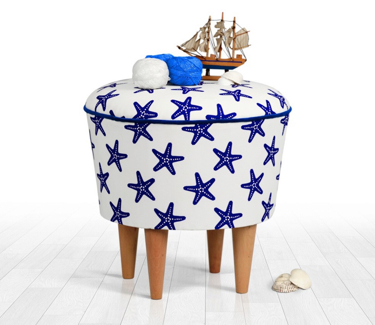 Taburet, Atelier del Sofa, 209FLF1217, Albastru/Alb - imagine 4